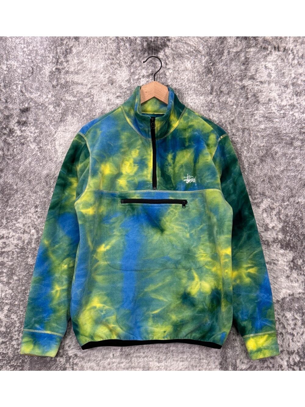 Stussy Jacket Small Mens Tie Dye Fleece Pullover 1/4 Zip